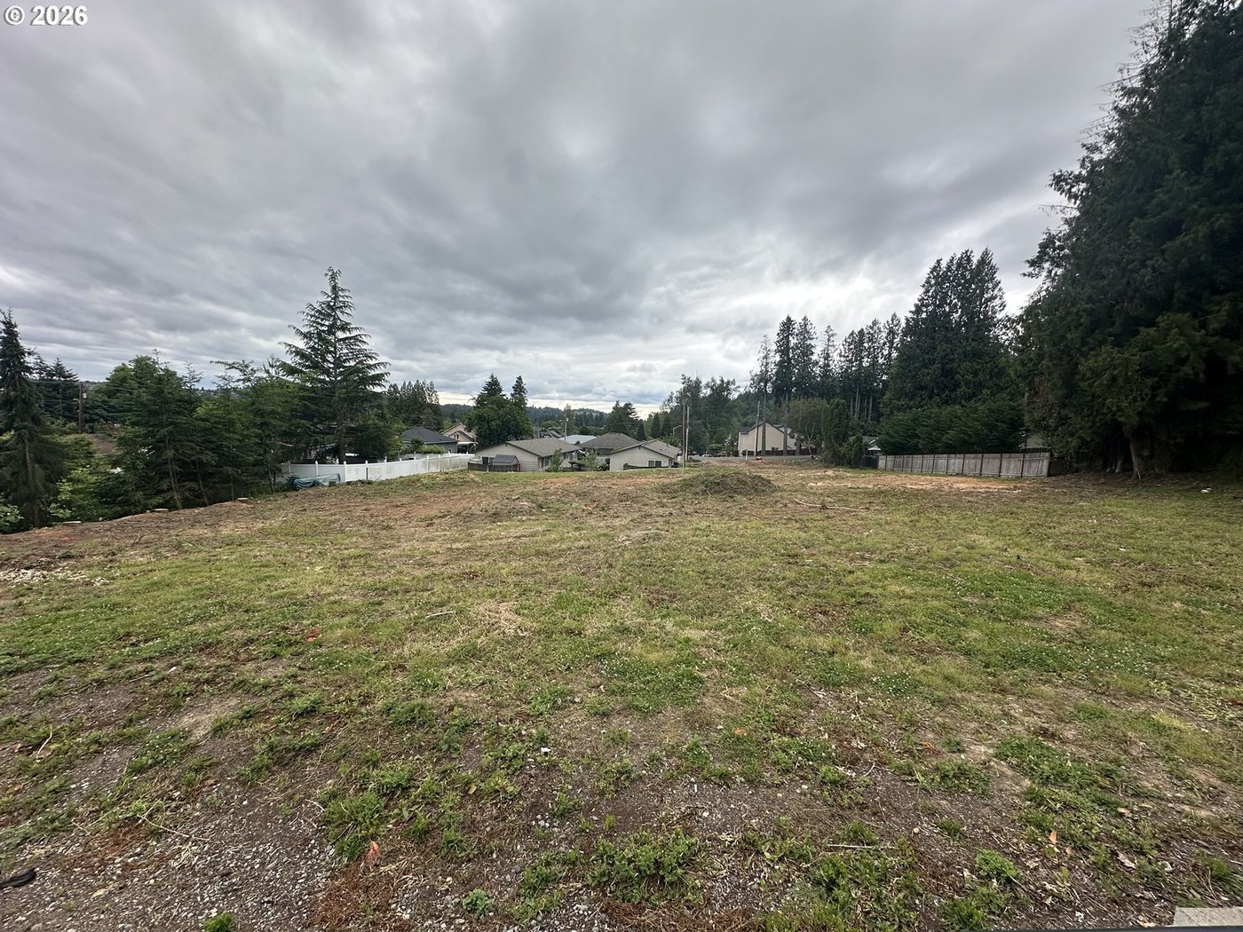 The site cleared and mowed, with the neighbouring treeline behind.